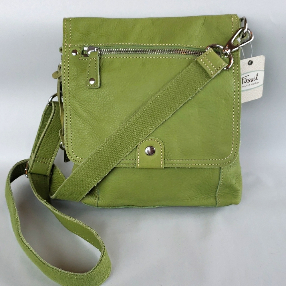 NWT - Fossil Sutter Flap Green Leather Crossbody